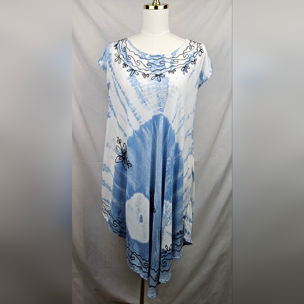 Emily Stacy One Size Tie Dyed Embroidered Asymmetrical‎ Dress Swim Cover Hippie
